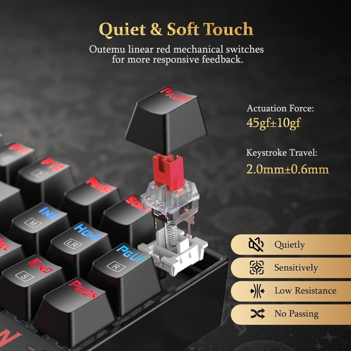 Redragon K552 Mechanical Gaming Keyboard, 87-Key Compact, LED Gaming Keyboard with Red Switches, Anti-Ghosting, Metal Frame for PC Gaming & Typing, Beginner-Friendly (Black) - Image 5