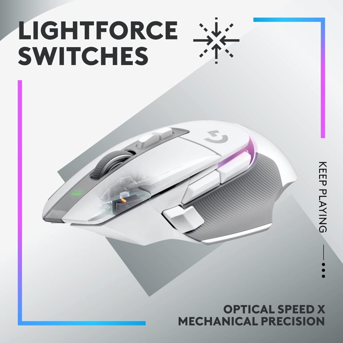 Logitech G502 X Plus Wireless Gaming Mouse - LIGHTSPEED Optical, LIGHTFORCE Switches, LIGHTSYNC RGB, HERO 25K Sensor for PC/Mac - White - Image 3