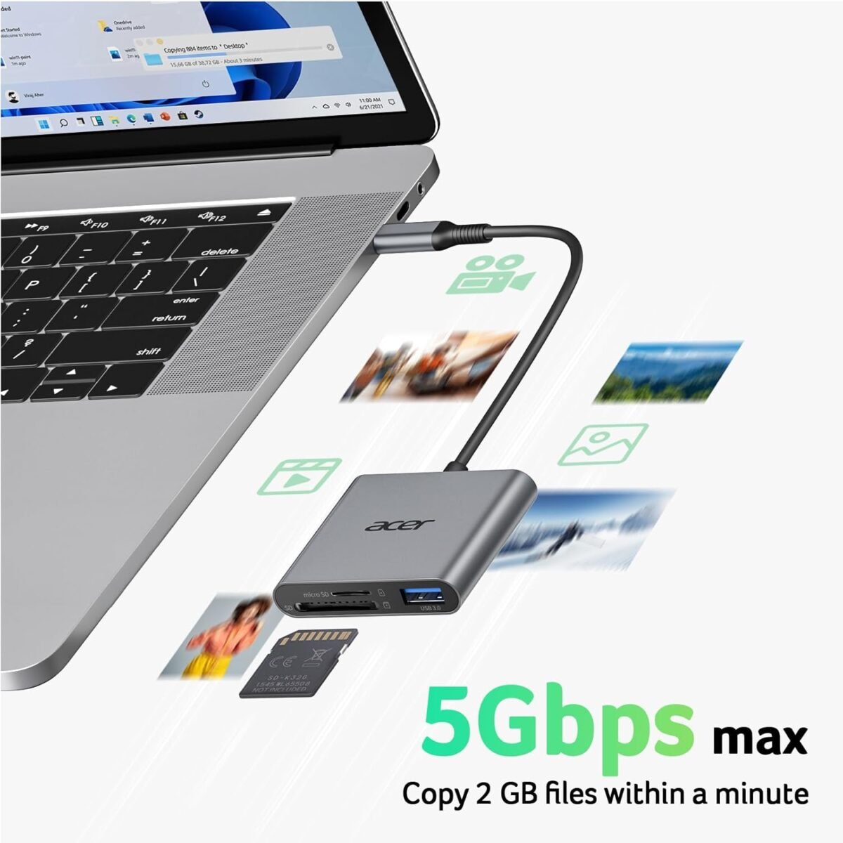 Acer SD Card Reader USB C, 3 in 1 Memory Card Reader with Dual Slots & USB 3.0, Micro SD Card Adapter for iPhone 16/15 Compatible with Camera, Android, MacBook Pro/Air, Laptop - Image 3