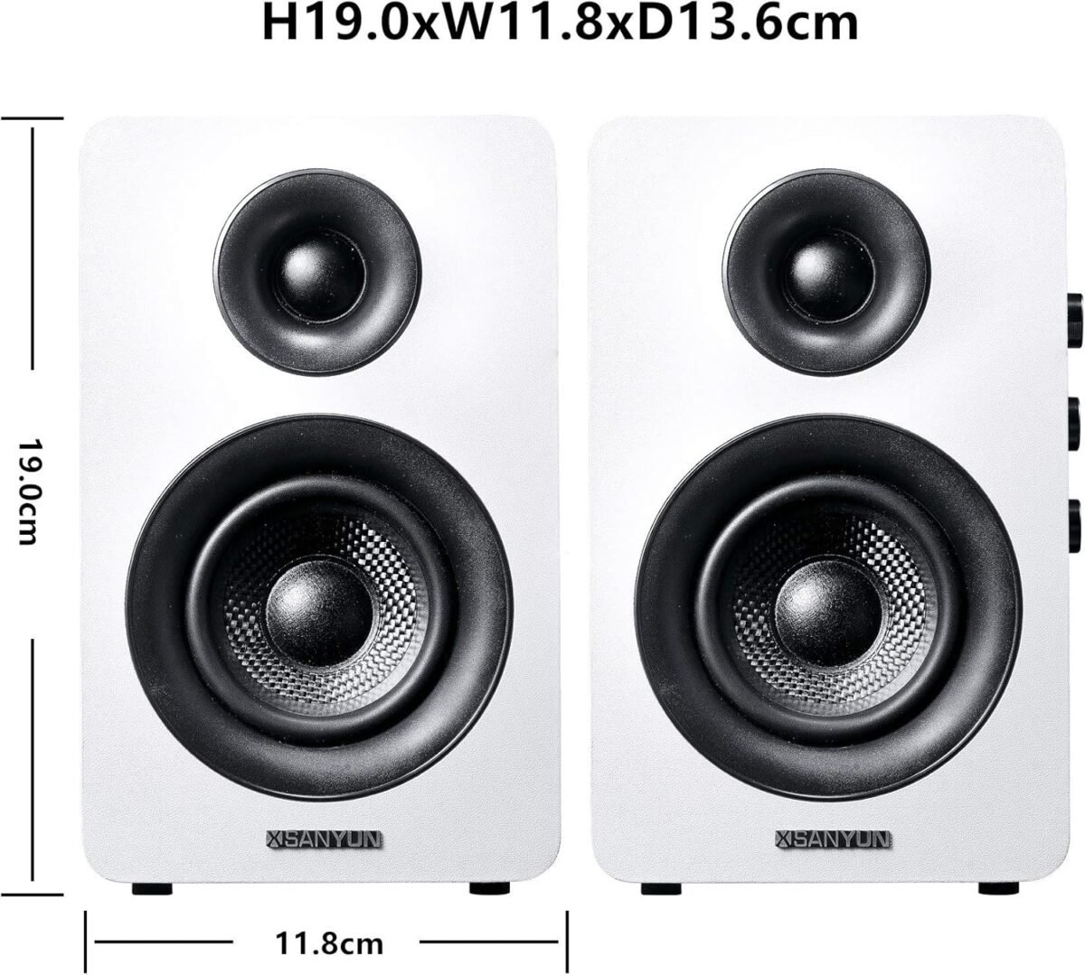SW208 3" Active Bluetooth 5.0 Bookshelf Speakers – 60W Carbon Fiber Speaker Unit - Built-in 24bit DAC Dynamic 3D Surround Sound 2.0 Computer PC Monitor Gaming (Pair, White) - Image 3
