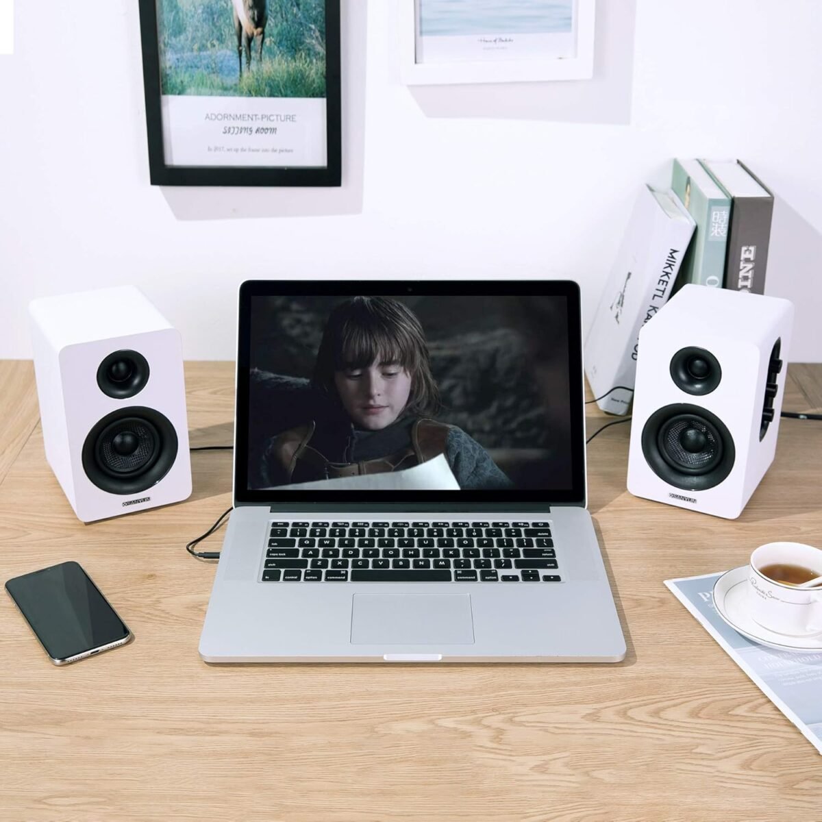 SW208 3" Active Bluetooth 5.0 Bookshelf Speakers – 60W Carbon Fiber Speaker Unit - Built-in 24bit DAC Dynamic 3D Surround Sound 2.0 Computer PC Monitor Gaming (Pair, White) - Image 6