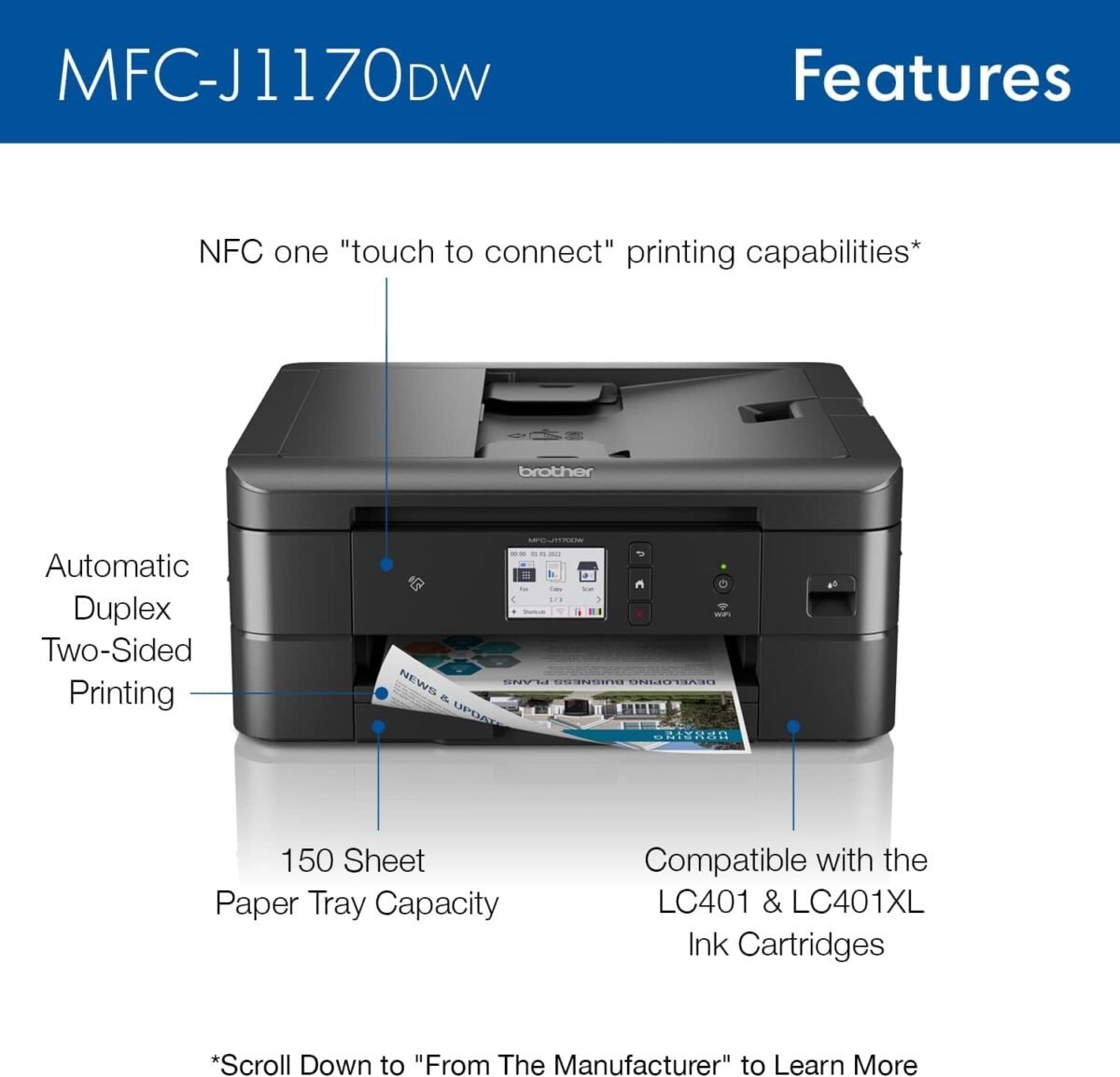 Brother MFC-J1170DW Wireless Color Inkjet All-in-One Printer, NFC One-Touch Print, Duplex, Cloud Print & Scan, Mobile App Control, 2.7" Touchscreen, Works with Alexa - Image 4