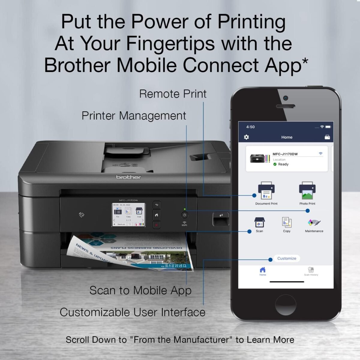 Brother MFC-J1170DW Wireless Color Inkjet All-in-One Printer, NFC One-Touch Print, Duplex, Cloud Print & Scan, Mobile App Control, 2.7" Touchscreen, Works with Alexa - Image 5