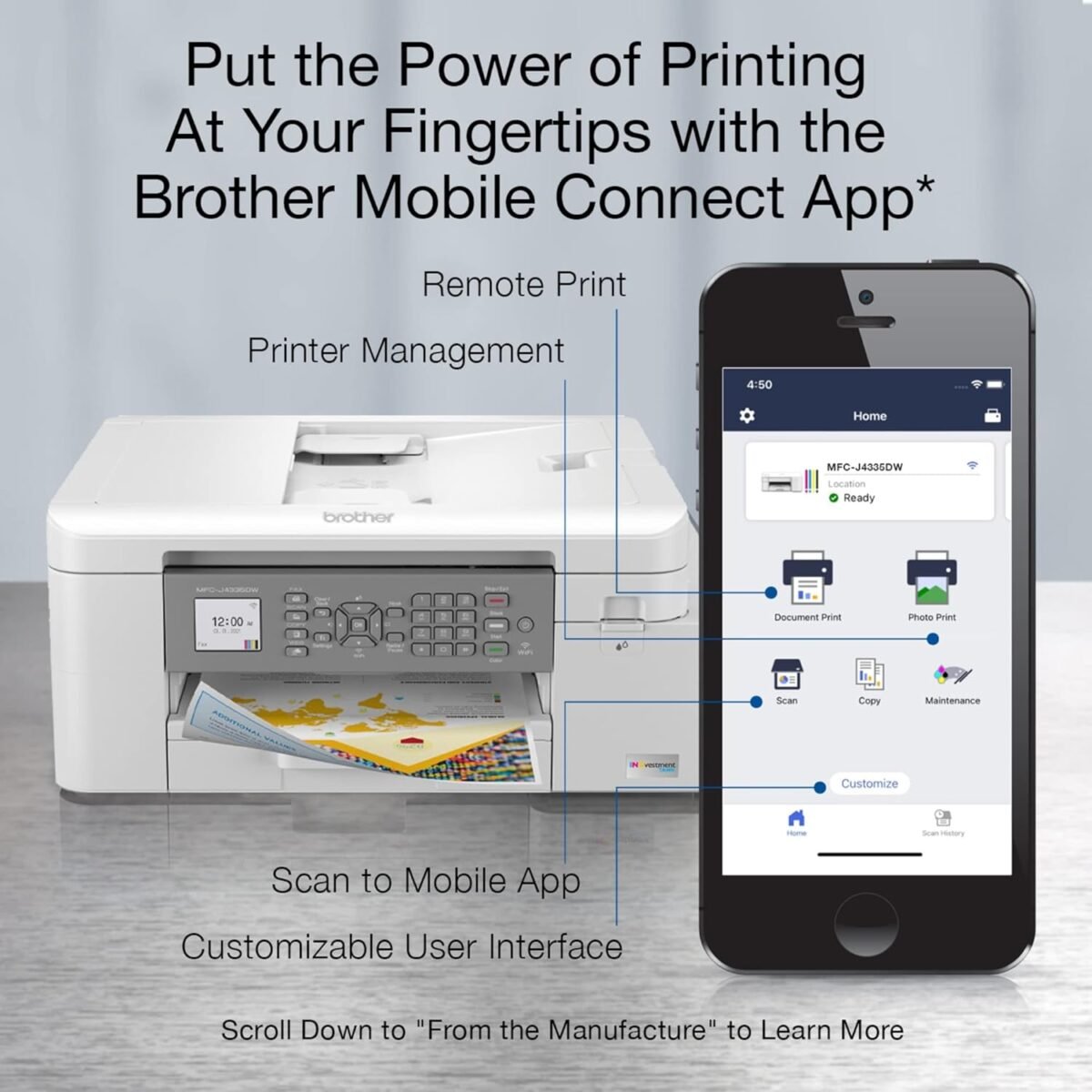 Brother MFC-J4335DW INKvestment Tank Wireless All-in-One Color Inkjet Printer, Up to 1-Year of Ink in-Box, Duplex Printing, Mobile and Cloud Print, Works with Alexa - Image 4