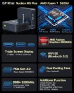 GMKtec M5 Plus Gaming Mini PC Ryzen 7 5825U (Upgraded 7430U/ 5700U), 32GB RAM 1TB SSD Dual NIC LAN 2.5GbE Desktop Computers Office Home, Triple 4K Display, WiFi 6E, USB3.2, USB-C, BT 5.2, DP, HDMI 2.0 - Image 3