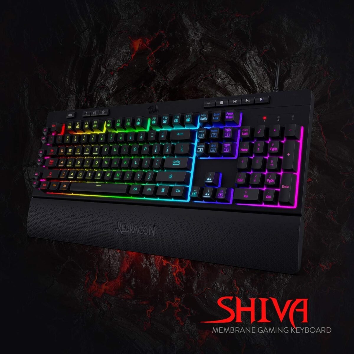 Redragon K512 Shiva RGB Backlit Membrane Gaming Keyboard with Multimedia Keys, Linear Mechanical-Feel Switch, 6 Extra On-Board Macro Keys, Dedicated Media Control, Detachable Wrist Rest - Image 4
