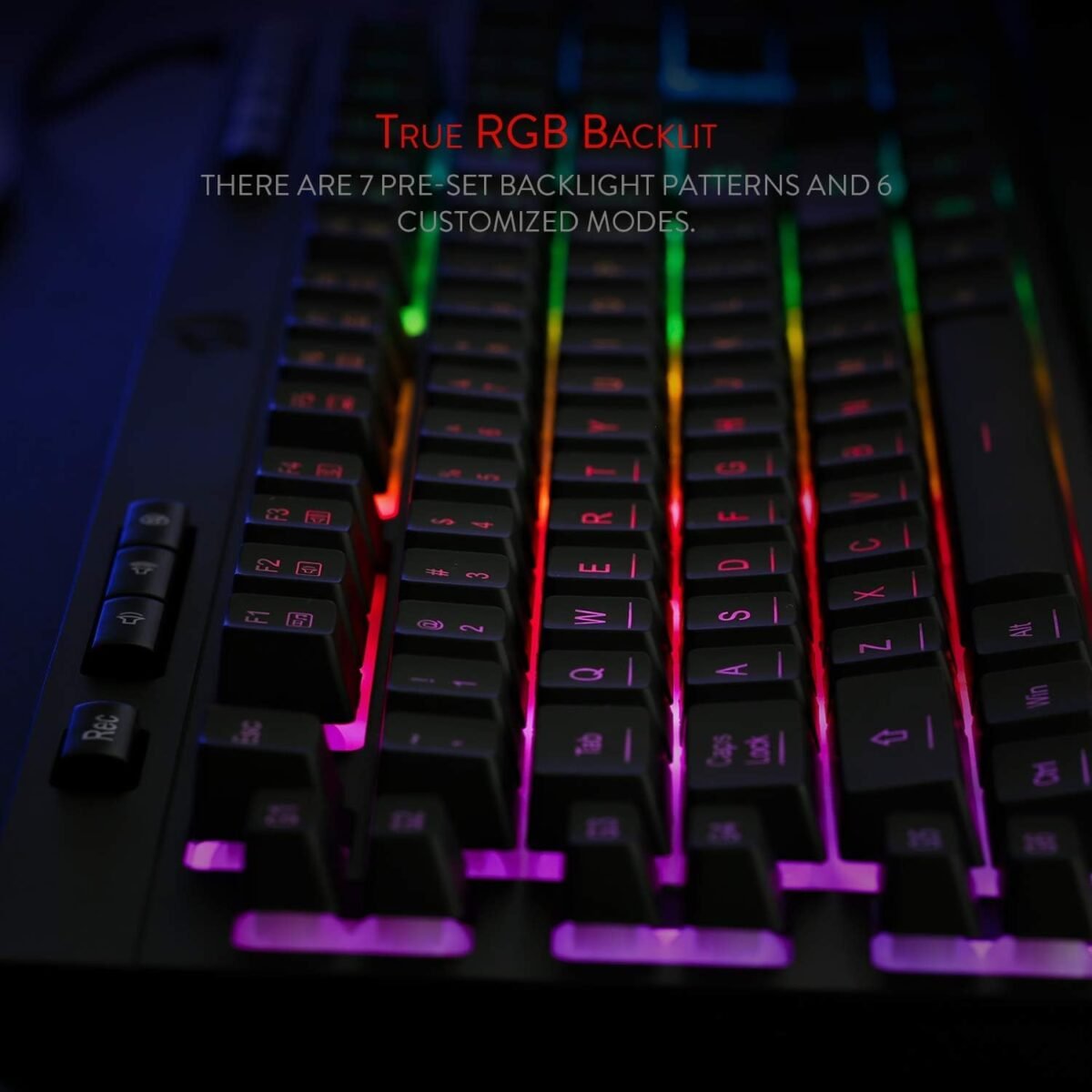 Redragon K512 Shiva RGB Backlit Membrane Gaming Keyboard with Multimedia Keys, Linear Mechanical-Feel Switch, 6 Extra On-Board Macro Keys, Dedicated Media Control, Detachable Wrist Rest - Image 6