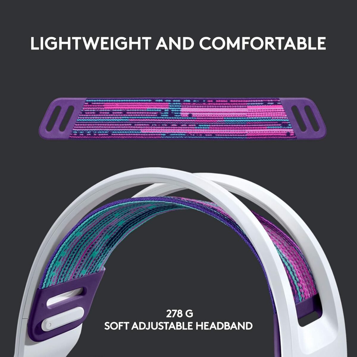 Logitech G733 Lightspeed Wireless Gaming Headset, Suspension Headband, Lightsync RGB, Blue VO!CE Mic, PRO-G Audio – White, Gaming Headset Wireless, PC, PS5, PS4, Switch Compatible - Image 3