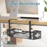 Under Desk Cable Management Tray No Drill, Metal Mesh Cable Management Under Desk with Clamp Mount, 2 Hole Cable Tray with Wire Management and Cord Organizer for Home Office Standing Desk - Image 3