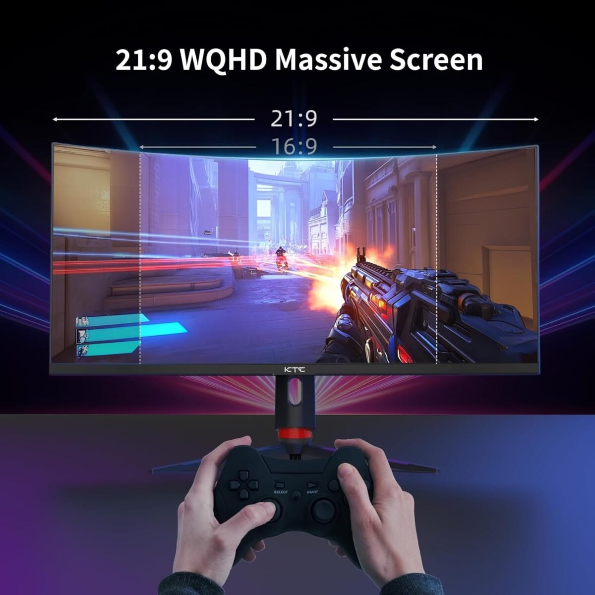 KTC 34 Inch Curved Ultrawide Gaming Monitor, 21:9, 3440x1440p 165Hz 1ms, 1500R Curved Monitor, Freesync G-sync Compatible, HDMI 2.0 x2 & DP1.4 x 2, Height/Tilt/Swivel/Pivot, H34S18S - Image 3