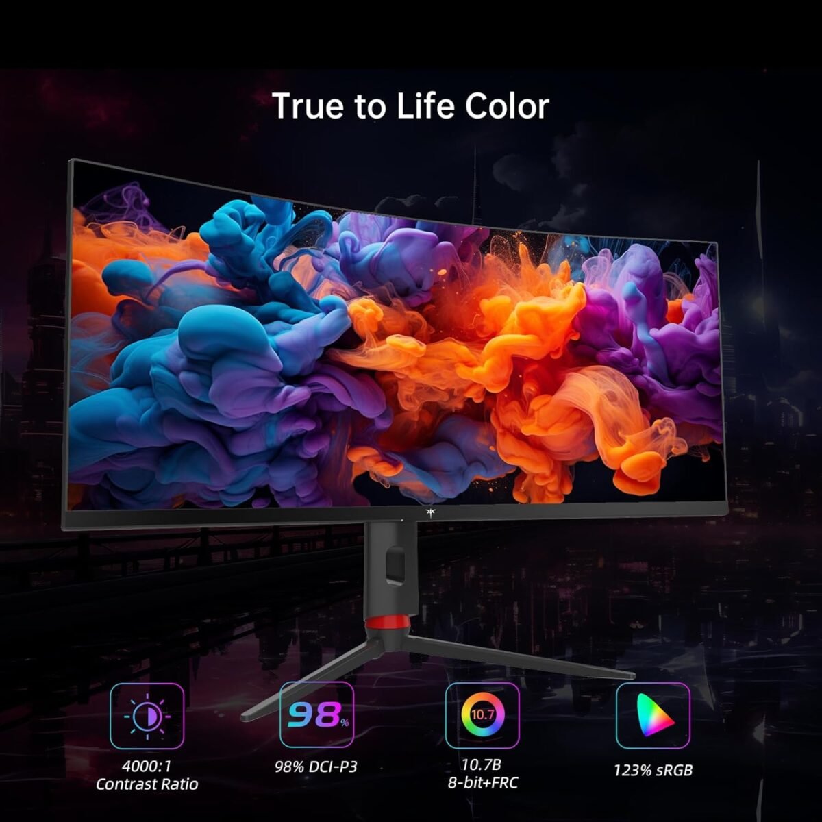KTC 34 Inch Curved Ultrawide Gaming Monitor, 21:9, 3440x1440p 165Hz 1ms, 1500R Curved Monitor, Freesync G-sync Compatible, HDMI 2.0 x2 & DP1.4 x 2, Height/Tilt/Swivel/Pivot, H34S18S - Image 5