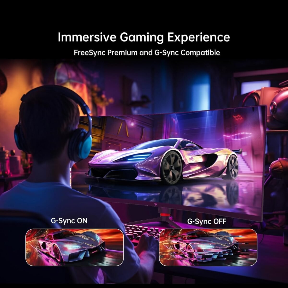 KTC 34 Inch Curved Ultrawide Gaming Monitor, 21:9, 3440x1440p 165Hz 1ms, 1500R Curved Monitor, Freesync G-sync Compatible, HDMI 2.0 x2 & DP1.4 x 2, Height/Tilt/Swivel/Pivot, H34S18S - Image 6