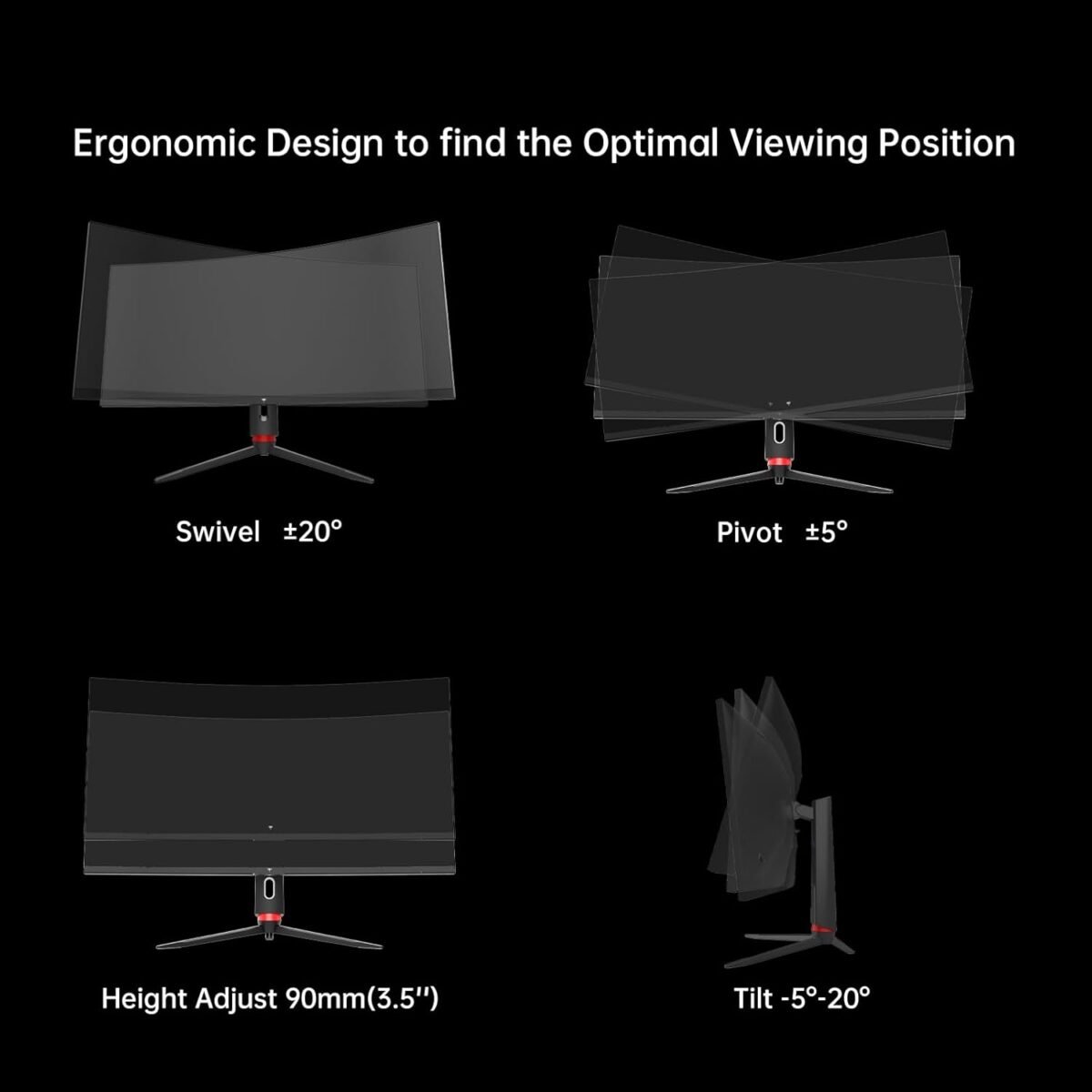 KTC 34 Inch Curved Ultrawide Gaming Monitor, 21:9, 3440x1440p 165Hz 1ms, 1500R Curved Monitor, Freesync G-sync Compatible, HDMI 2.0 x2 & DP1.4 x 2, Height/Tilt/Swivel/Pivot, H34S18S - Image 9