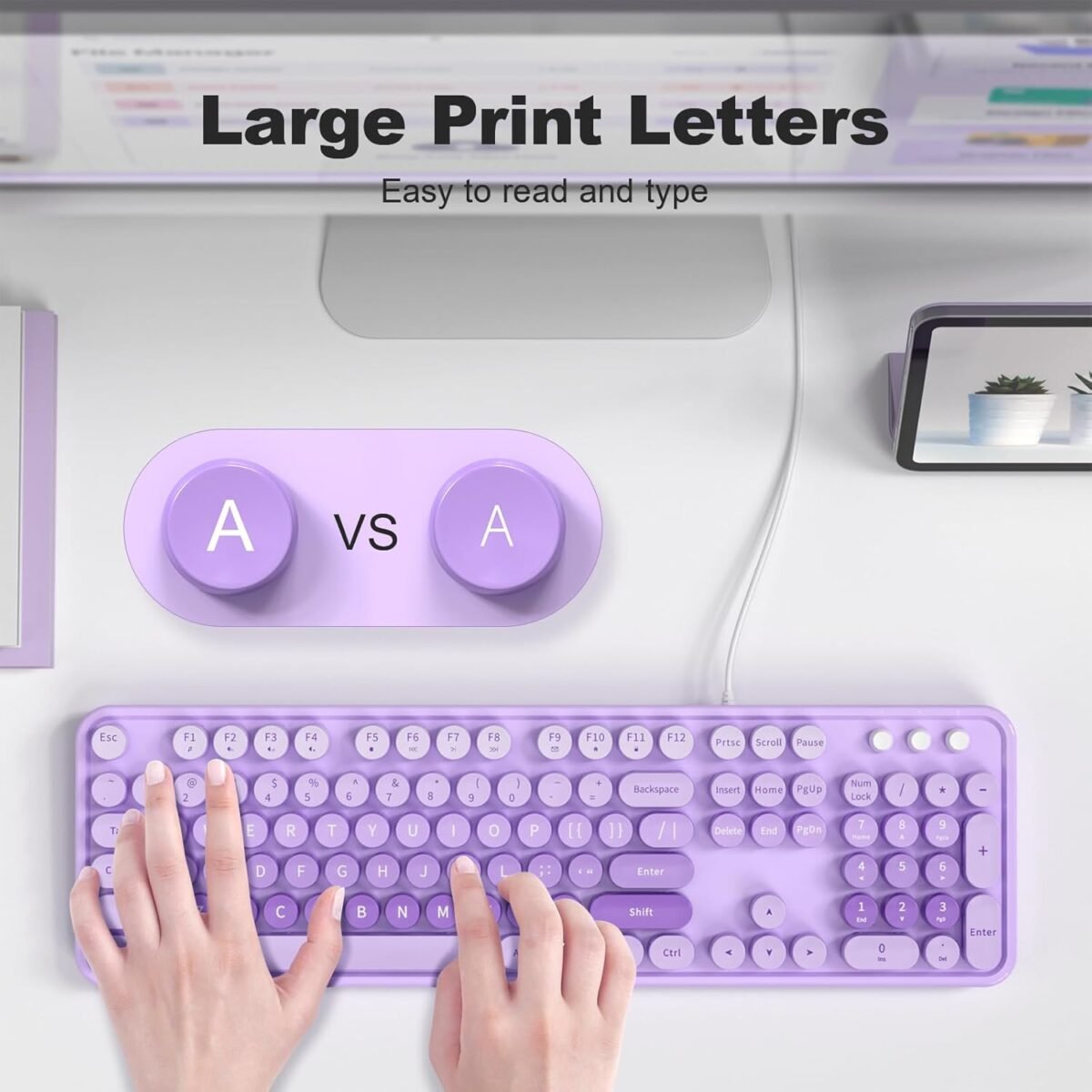 Large Print Keyboard, USB Wired Computer Keyboard, Full Size Keyboard with Number Pad for PC Laptop Desktop Windows 7 8 10 11 (Purple Colorful) - Image 3
