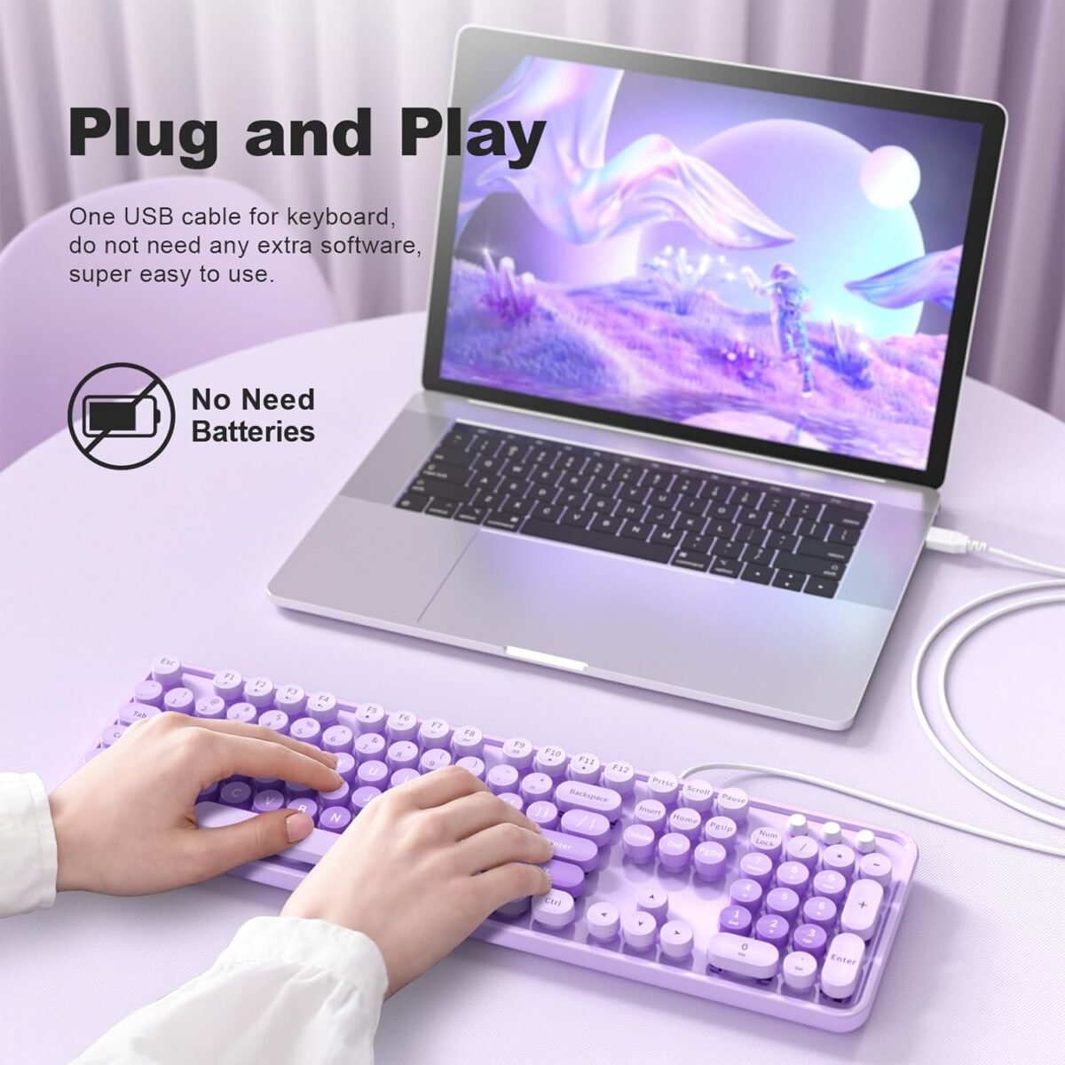 Large Print Keyboard, USB Wired Computer Keyboard, Full Size Keyboard with Number Pad for PC Laptop Desktop Windows 7 8 10 11 (Purple Colorful) - Image 4