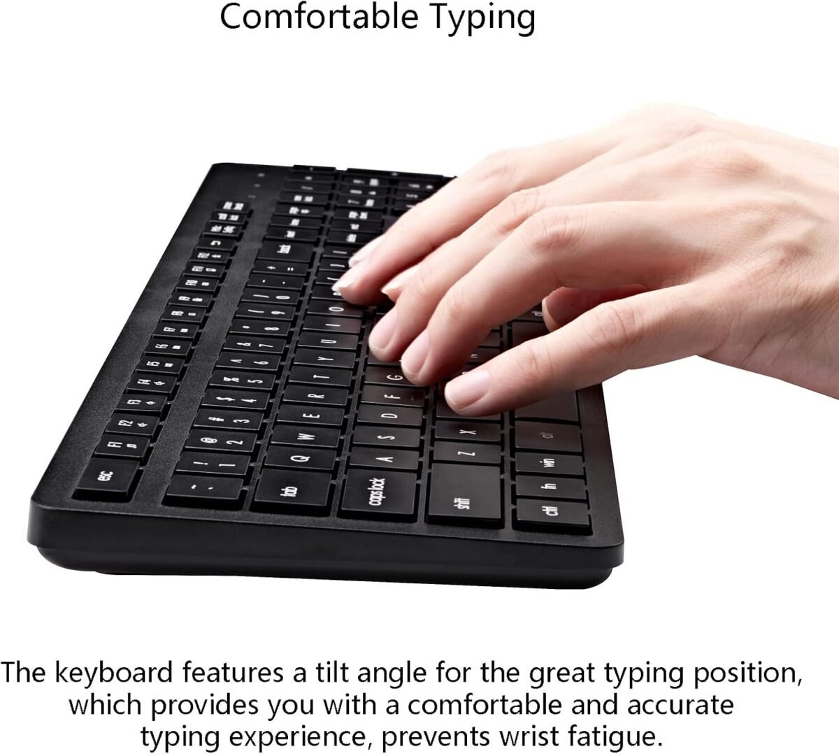 Wireless Keyboard and Mouse Combo, 2.4G Silent Cordless Keyboard Mouse Combo for Windows Chrome Laptop Computer PC Desktop, 106 Keys Full Size with Number Pad, 1600 DPI Optical Mouse (Black) - Image 4