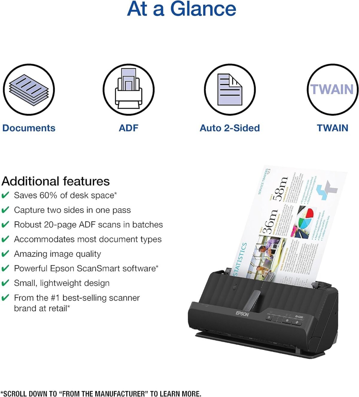 Epson Workforce ES-C220 Compact Desktop Document Scanner with 2-Sided Scanning and Auto Document Feeder (ADF) for PC and Mac - Image 3