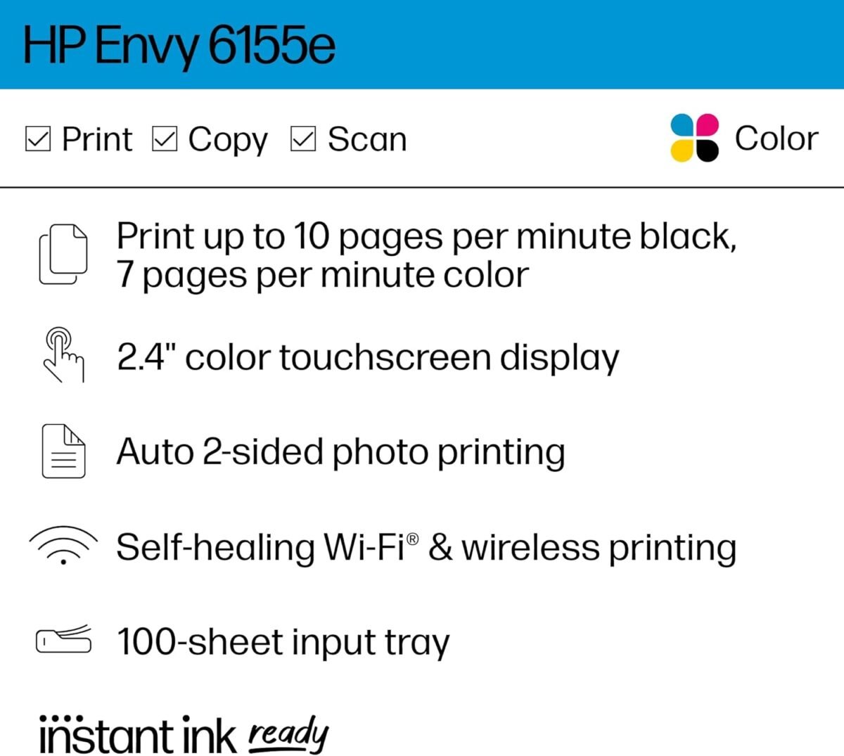 HP Envy 6155e Wireless All-in-One Color Inkjet Printer, Print, scan, Copy, Duplex Printing Best-for-Home, 3 month Instant Ink trial included (714L5A) - Image 3