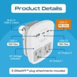 Ceptics Universal Travel Adapter Kit – 2 USA sockets, 2 USB-A (1x QC 3.0) and USB-C cable, Surge Protected, Plugs for EU, UK, China, AU, Japan - Use with Laptop, Phones, Cameras - ETL Tested - Image 4
