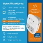 Ceptics Universal Travel Adapter Kit – 2 USA sockets, 2 USB-A (1x QC 3.0) and USB-C cable, Surge Protected, Plugs for EU, UK, China, AU, Japan - Use with Laptop, Phones, Cameras - ETL Tested - Image 5