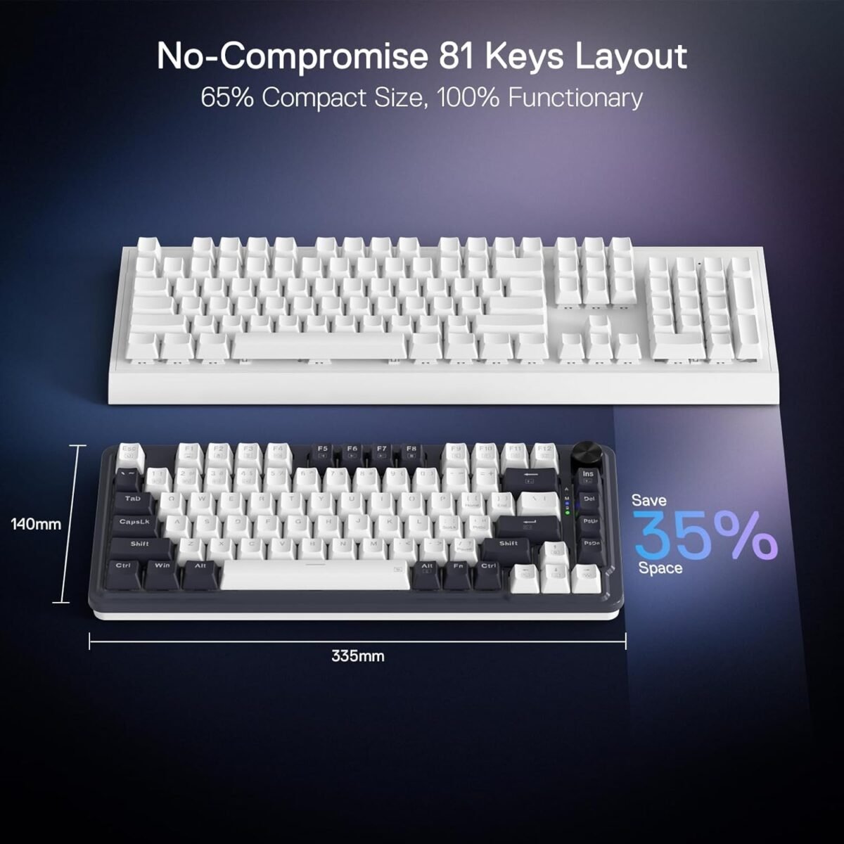 Redragon K673 PRO 75% Wireless Gasket RGB Gaming Keyboard, 3-Modes 81 Keys Compact Mechanical Keyboard Hot-Swap Socket, Dedicated Knob Control and Sound Absorbing Pads, Linear Red Switch - Image 4