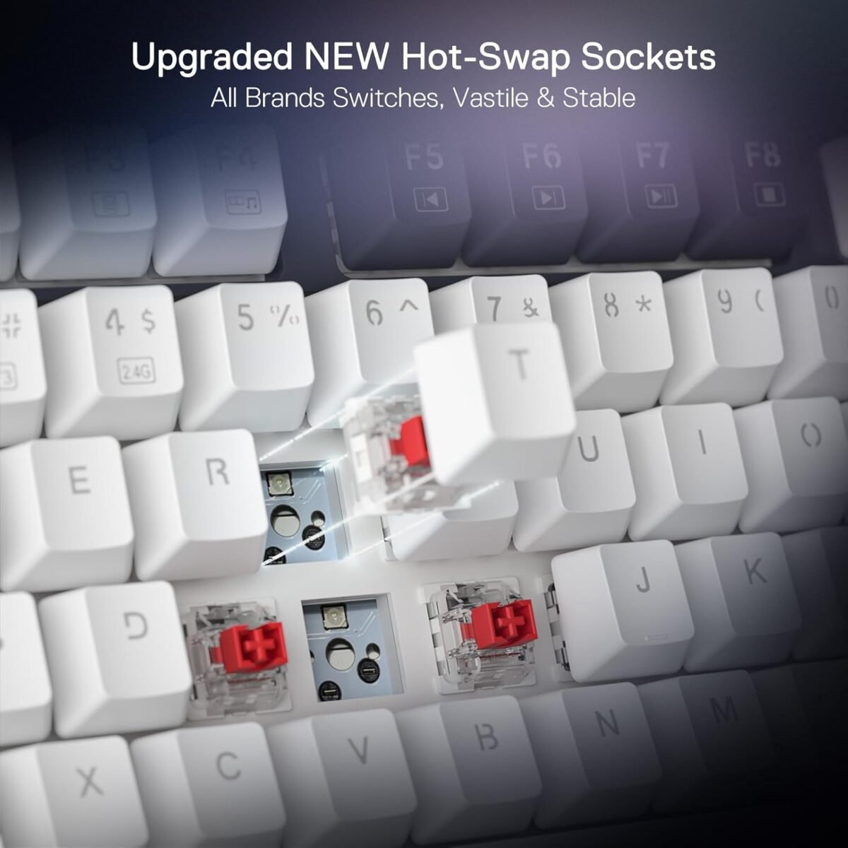 Redragon K673 PRO 75% Wireless Gasket RGB Gaming Keyboard, 3-Modes 81 Keys Compact Mechanical Keyboard Hot-Swap Socket, Dedicated Knob Control and Sound Absorbing Pads, Linear Red Switch - Image 6