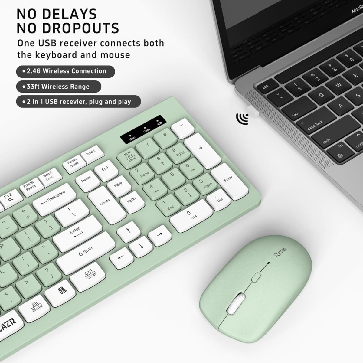 Wireless Keyboard and Mouse Combo, Full-Sized Wireless Keyboard and Adjustable DPI Mouse, 2.4GHz USB Receiver, Keyboard and Mouse for PC, Windows, MAC, Desktop, Laptop (Avocado Green) - Image 3