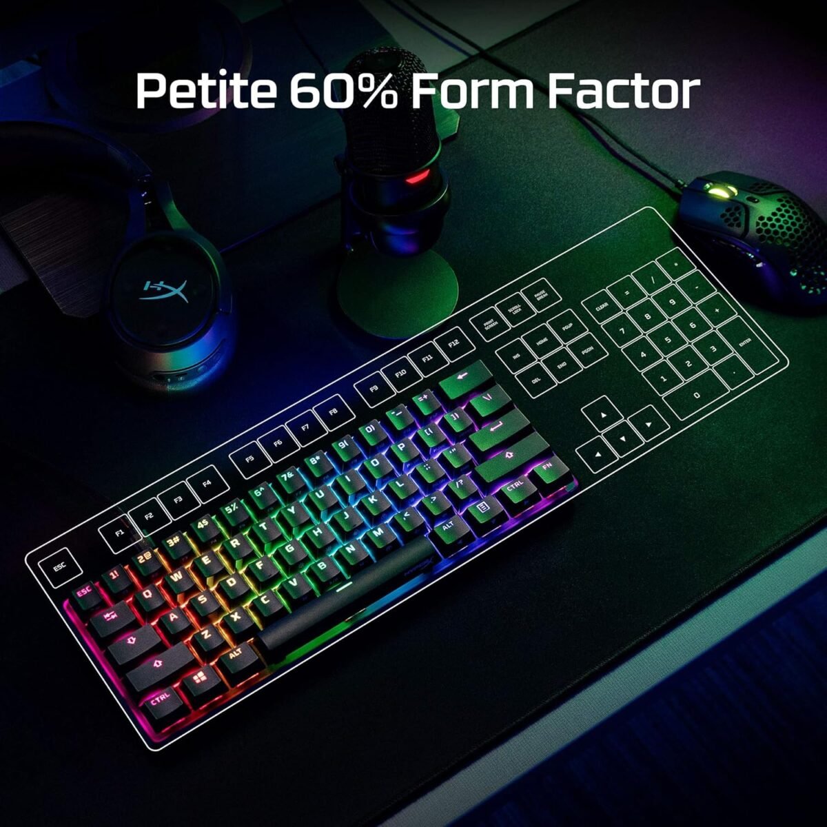 HyperX Alloy Origins 60 - Mechanical Gaming Keyboard, Ultra Compact 60% Form Factor, Double Shot PBT Keycaps, RGB LED Backlit, NGENUITY Software Compatible - Linear HyperX Red Switch,Black - Image 5