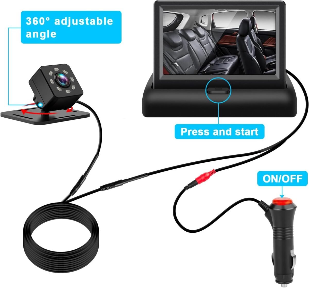Baby Car Mirror with 4.3'' HD Night Vision Function Display, Safety Car Seat Camera with Wide Crystal Clear View, Easily Observe The Baby’s Move(Not USB) - Image 4