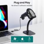 Barcode Scanner with Stand, USB Wired Inventory 2D 1D QR Code Scanner for Computer POS MAC with Automatic Screen Scanning, Handheld CMOS Image Bar Code Reader for Warehouse Library Supermarket - Image 3