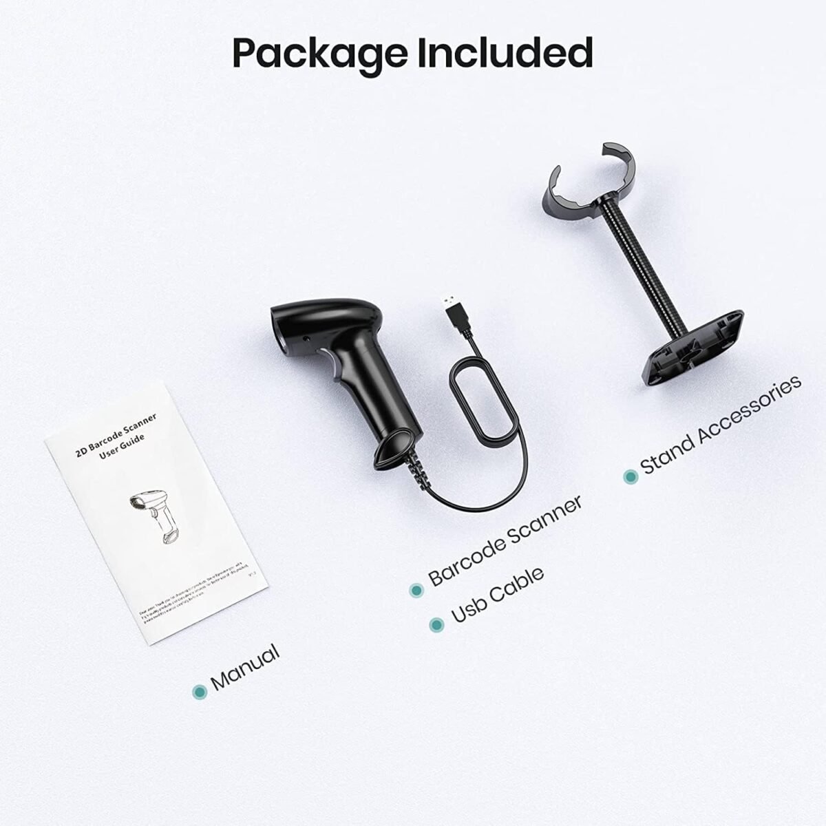 Barcode Scanner with Stand, USB Wired Inventory 2D 1D QR Code Scanner for Computer POS MAC with Automatic Screen Scanning, Handheld CMOS Image Bar Code Reader for Warehouse Library Supermarket - Image 10