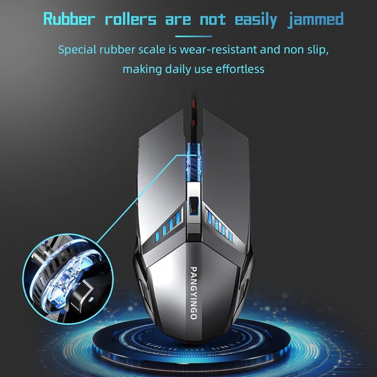 ONE-UP Wired Gaming Mouse - Silent Design, Three DPI Levels, RGB Backlighting, 6 Buttons, Ergonomic Design, for Windows/Mac/Laptops, Black - Image 4