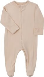 Aablexema Baby Zipper Pajamas Bamboo Rayon, 3pcs Unisex Infant Onesie with Mitten Long Sleeve Footed Pjs - Image 3