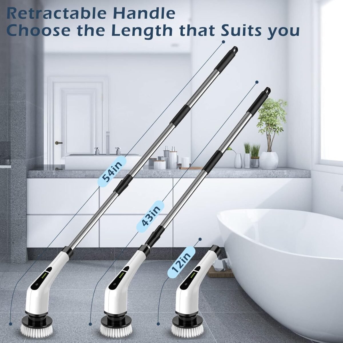 Electric Spin Scrubber, Cordless Cleaning Brush Scrubber for Home, 8 Replaceable Brush Heads-90Mins Work Time, 3 Adjustable Size, 2 Speeds for Bathroom Shower Bathtub Glass Car - Image 3