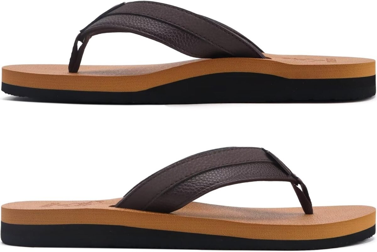 KuaiLu Men's Yoga Mat Leather Flip Flops with Arch Support Comfortable Cushion Walking Thong Sandals Slip On Indoor Outdoor - Image 9
