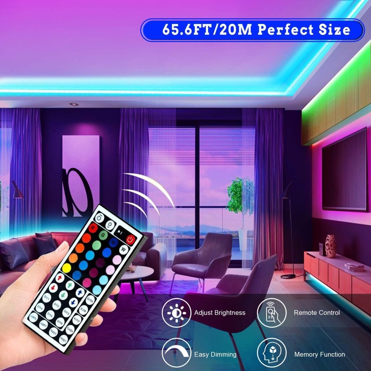 Tenmiro 65.6ft Led Strip Lights, Ultra Long RGB Color Changing LED Light Strips Kit with 44 Keys Ir Remote Led Lights for Bedroom, Kitchen, Home Decoration - Image 3