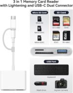 SD Card Reader for iPhone iPad Built-in Lightening & USB-C Dual Connectors Card Adapter with SD MicroSD USB-A 3 Slots Trail Camera Memory Card Viewer, Portable No App Required Plug and Play - Image 3