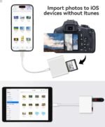 SD Card Reader for iPhone iPad Built-in Lightening & USB-C Dual Connectors Card Adapter with SD MicroSD USB-A 3 Slots Trail Camera Memory Card Viewer, Portable No App Required Plug and Play - Image 4