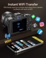 8K Digital Camera for Photography, 88MP Autofocus WiFi Vlogging Camera for YouTube Video with Front and Rear Lens, Flash, Touch Screen, Lens Hood, 64GB Card, 2 Batteries(Black) - Image 4