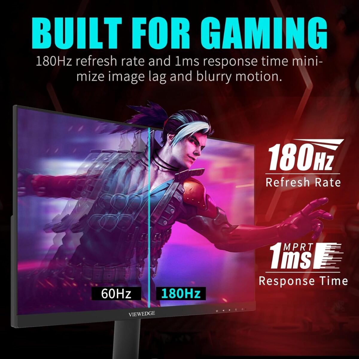 24 Inch Gaming Monitor with 180Hz, VA 1ms, FHD 1080p and HDR 10 PC Computer Monitor with 100% sRGB, Bluelight Filter, 2 HDMI & 1 DP Port, Support Freesync and Wall Mounted - Image 3