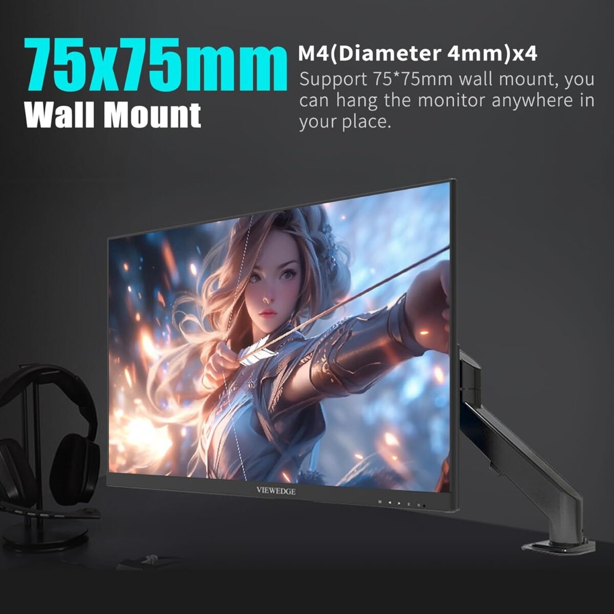 24 Inch Gaming Monitor with 180Hz, VA 1ms, FHD 1080p and HDR 10 PC Computer Monitor with 100% sRGB, Bluelight Filter, 2 HDMI & 1 DP Port, Support Freesync and Wall Mounted - Image 6