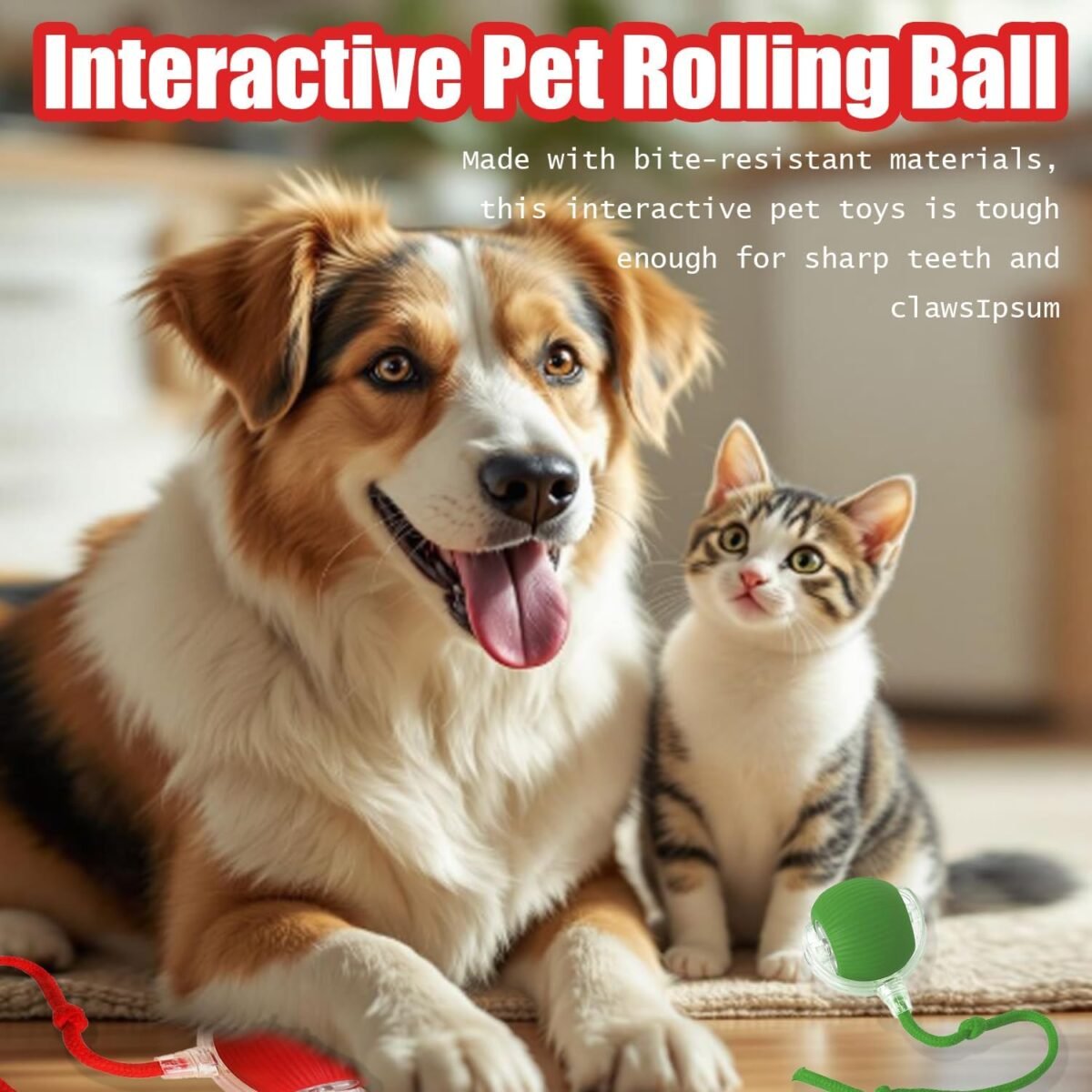 2025 New Interactive Dog Cat Toys Balls,Interactive Rolling Ball Cat Toy, 360° Smart Automatic Rolling Pet Ball, Fast Moving Toy for Dog and Cat(Red) - Image 3
