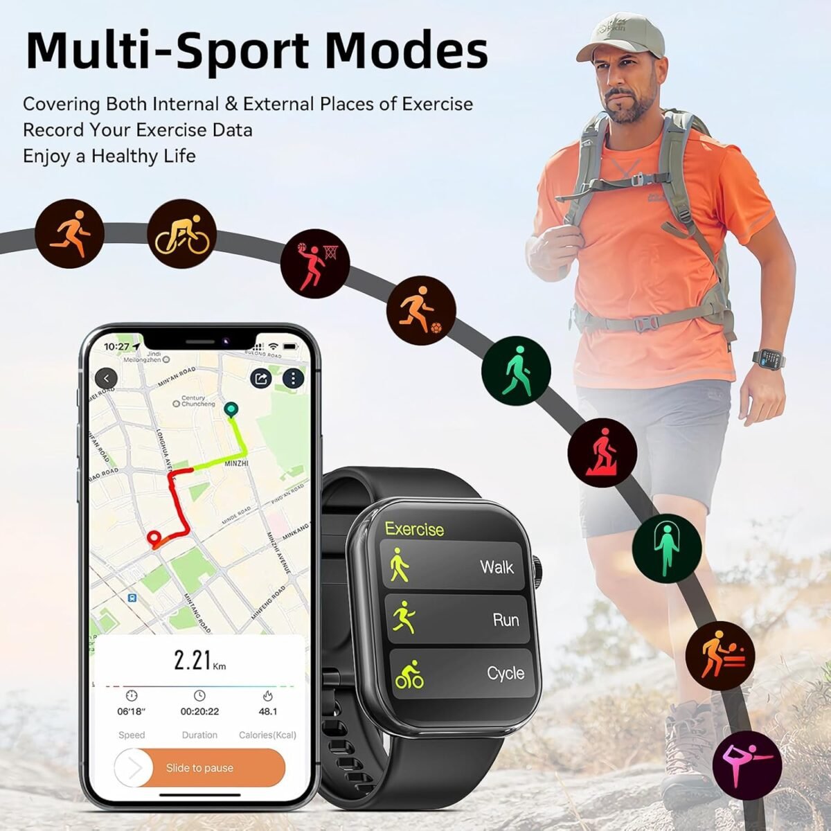Hwagol Smart Watch (Answer/Make Call) 1.85inch Fitness Tracker, DIY Dials/Pedometer/Calories/Multiple Sport Modes/Voice Assistant, Smart Watches for Men Women Android iOS Phones - Image 4