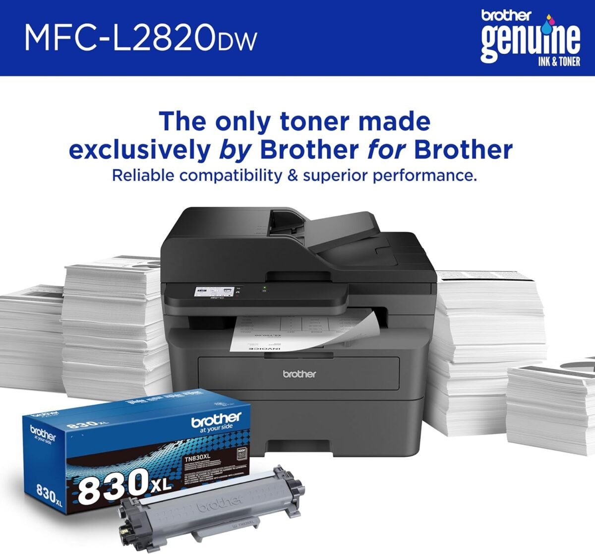 Brother MFC-L2820DW Wireless Compact Monochrome All-in-One Laser Printer with Copy, Scan and Fax, Duplex, Black & White | Includes Refresh Subscription Trial(1), Works with Alexa - Image 5