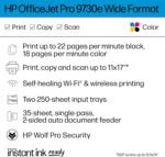 HP OfficeJet Pro 9730e Wide-Format Wireless All-in-One Color Inkjet Printer, Print, scan, Copy up to 11x17', ADF, Duplex Printing Best-for-Office, 3 Month Instant Ink Trial Included (537P6A) - Image 3