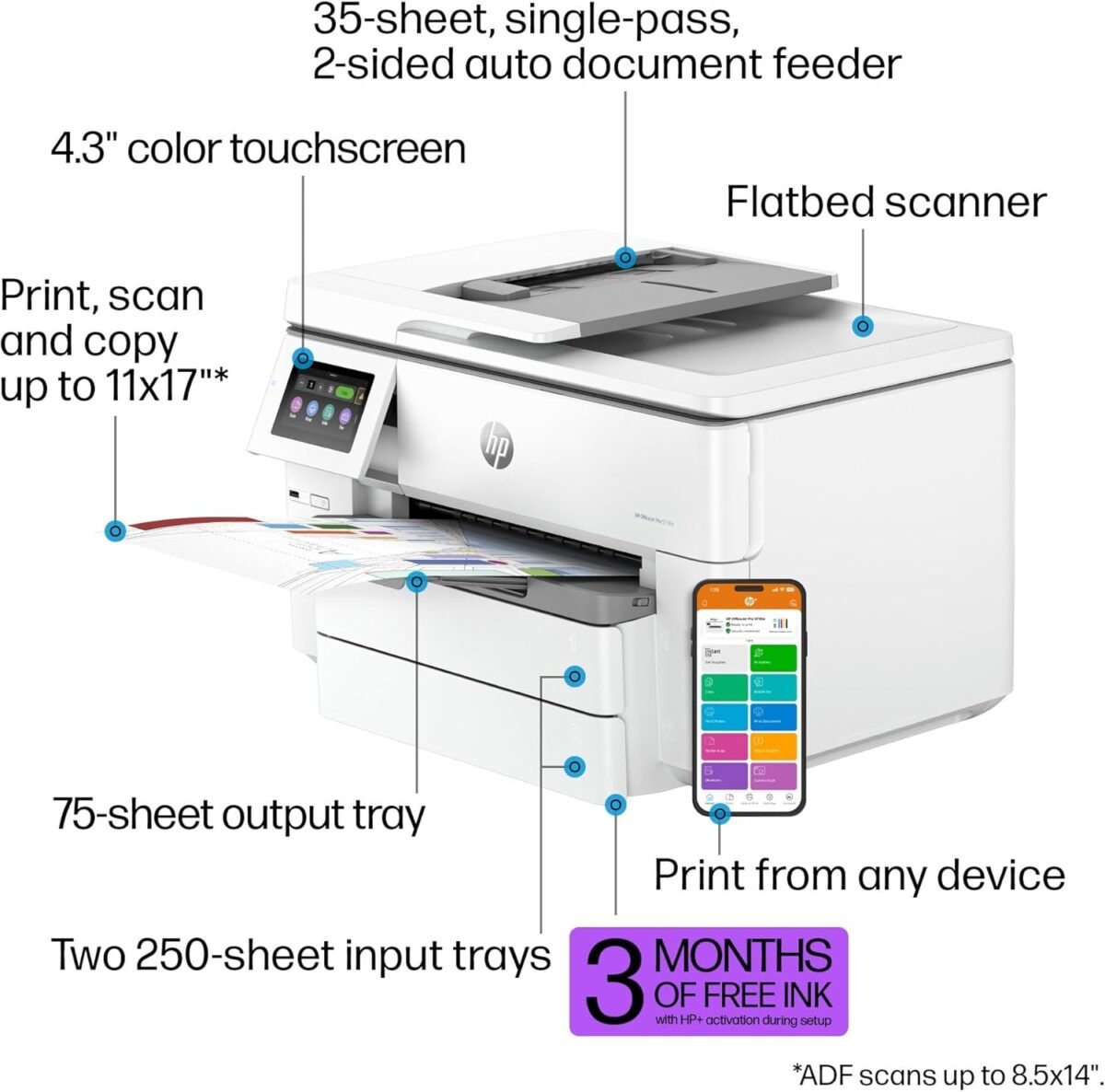 HP OfficeJet Pro 9730e Wide-Format Wireless All-in-One Color Inkjet Printer, Print, scan, Copy up to 11x17', ADF, Duplex Printing Best-for-Office, 3 Month Instant Ink Trial Included (537P6A) - Image 4