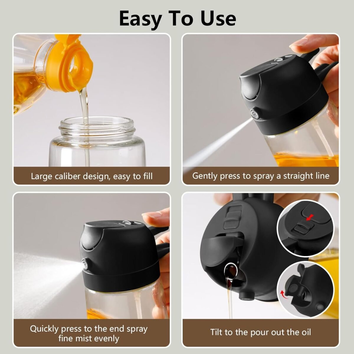 Olive Oil Sprayer for Cooking, 470ml 2 In 1 Glass Oil Dispenser/Pour Bottle, Kitchen Accessories, Kitchen Gadgets for Air Fryer, Salad, BBQ (Black) - Image 3
