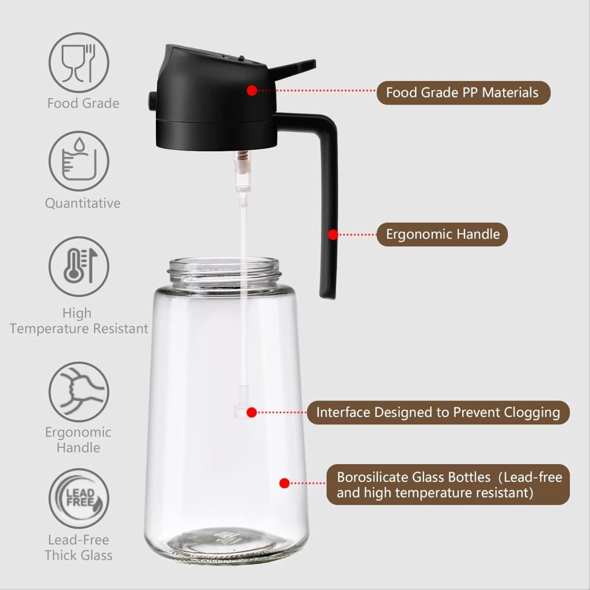 Olive Oil Sprayer for Cooking, 470ml 2 In 1 Glass Oil Dispenser/Pour Bottle, Kitchen Accessories, Kitchen Gadgets for Air Fryer, Salad, BBQ (Black) - Image 6