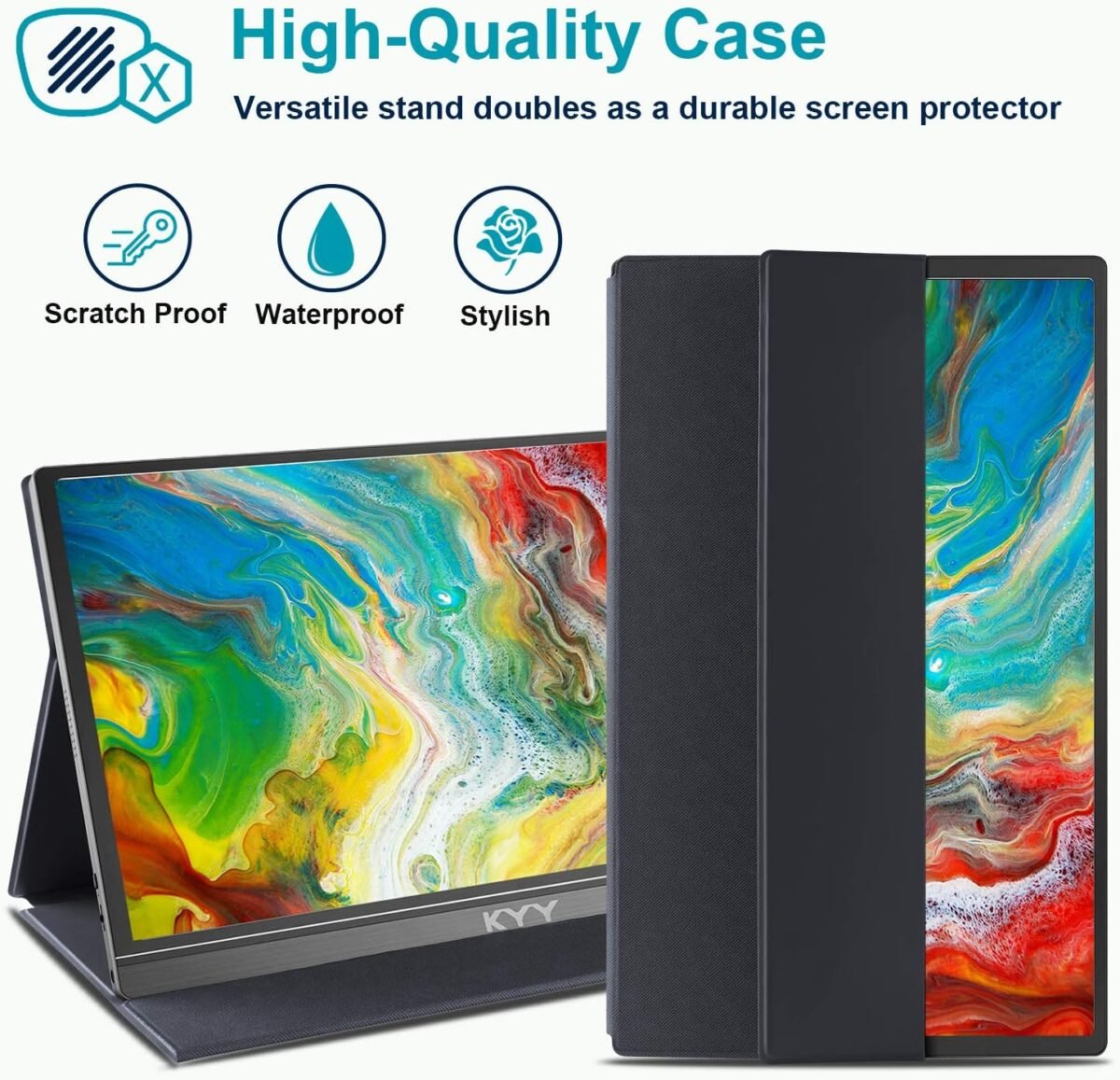 KYY Portable Monitor 15.6inch 1080P FHD USB-C, HDMI Computer Display HDR IPS Gaming Monitor w/Premium Smart Cover & Screen Protector, Speakers, for Laptop PC MAC Phone PS4 Xbox Switch - Image 5