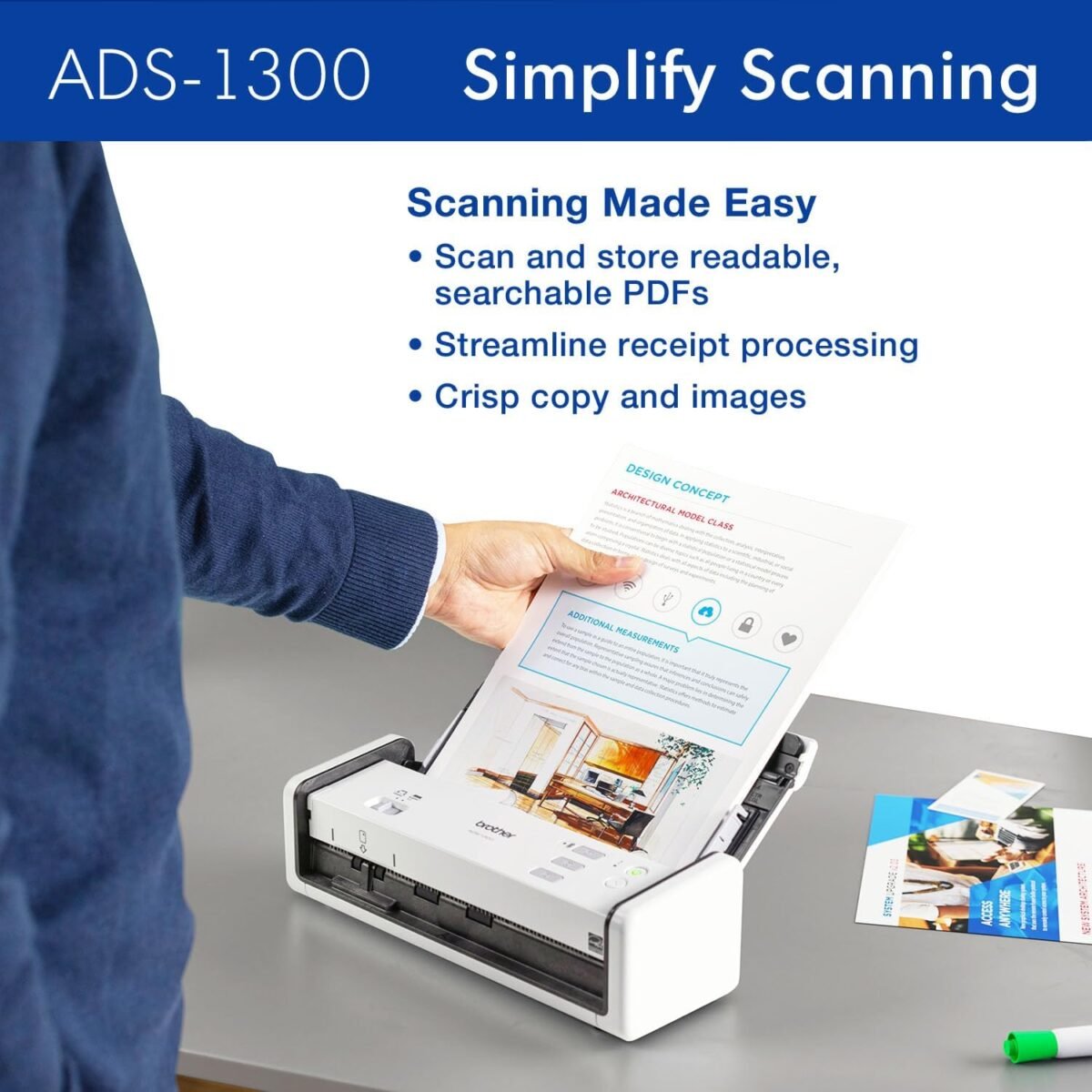 Brother ADS-1300 Compact Desktop Scanner | Scan Speeds of Up to 30ppm | Single Pass Double-Sided Scanning - Image 5